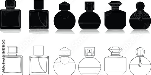 Set of cupcake and muffin silhouettes and line art icons, sweet dessert with cherry topping for bakery branding, birthday party,