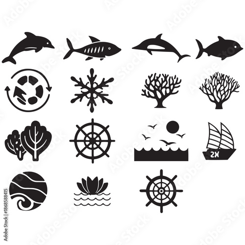 Maritime Heritage and Aquatic Biodiversity Iconography Icon set 
