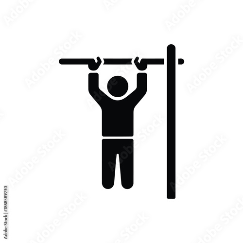 A simple black silhouette of a person doing a pull up exercise