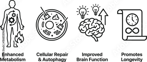 Fasting benefits infographic elements vector set for healthy lifestyle