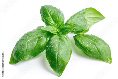 Fresh green basil leaves with water droplets symbolize fresh food ingredients perfect for cooking and enhancing flavor in dishes