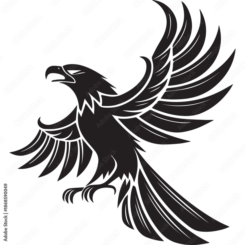 Obraz premium Majestic Black Eagle Silhouette in Tribal Tattoo Style