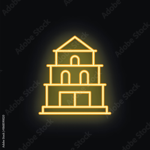 Minimalist vector illustration of a building facade glowing with a neon effect