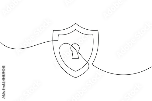 Shield with keyhole minimal one line drawing cyber security concept vector