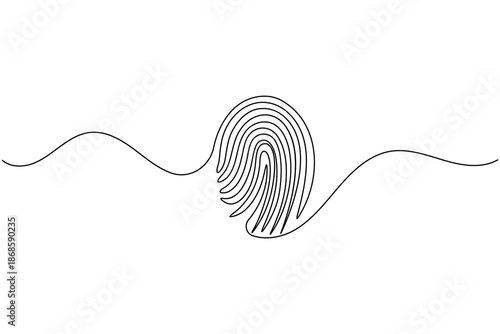 Continuous line drawing of a fingerprint symbol for identity and security