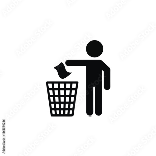 Person disposing of waste into a black trash receptacle symbol