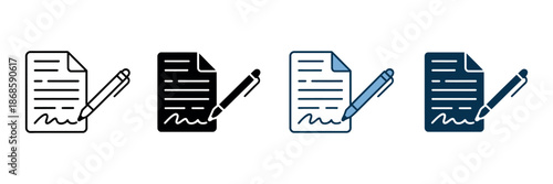 Document Signing Icons for Agreement Contract and Legal Signature