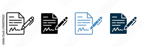 Document Signature Icon Symbols for Contract and Legal Paper