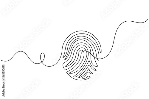 Single line drawing of a fingerprint for identity and security