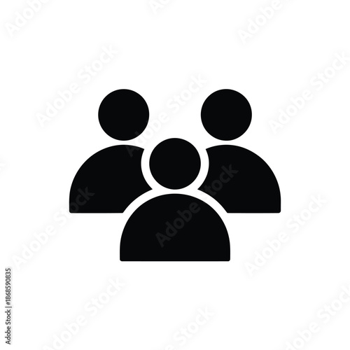 Simple black icon depicting a group of three people together