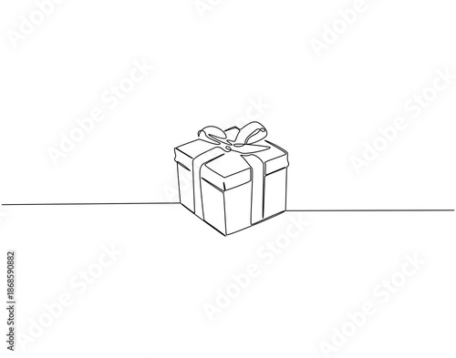 Continuous one line drawing of gift box. One line drawing illustration of present package. Christmas day concept single line. Editable outline