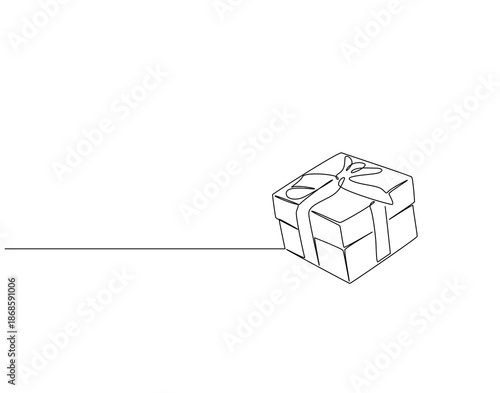 Continuous one line drawing of gift box. One line drawing illustration of present package. Christmas day concept single line. Editable outline