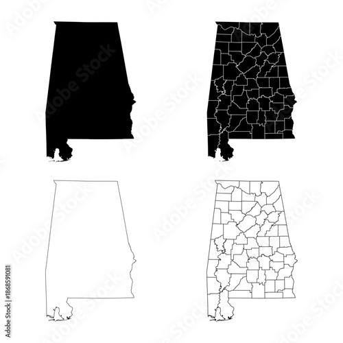 Cuadro en lienzo Alabama State Outline and Solid Fill Map Set.