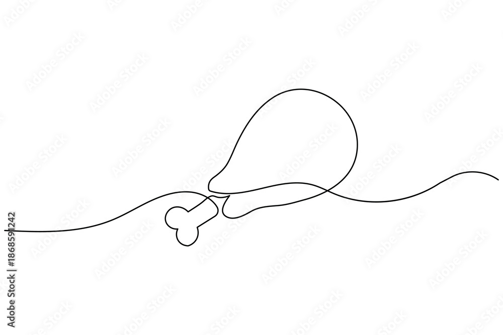 Obraz premium Minimalist one line art drawing of a fried chicken drumstick on white