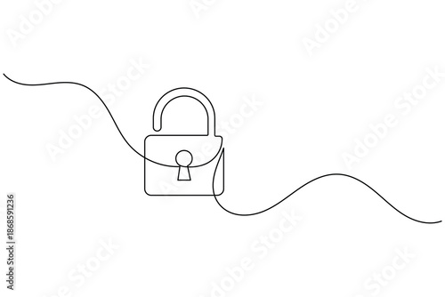 Open padlock continuous line drawing, symbol of security and freedom