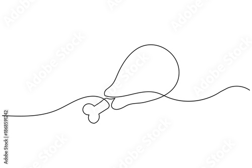 Minimalist one line art drawing of a fried chicken drumstick on white