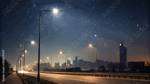 City Lights Obscuring Starry Night Sky Illustration