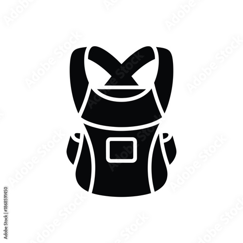 Simple black silhouette of a modern hiking backpack with straps