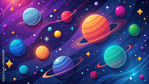 Colorful Galaxy Swirls and Stars Illustration Background