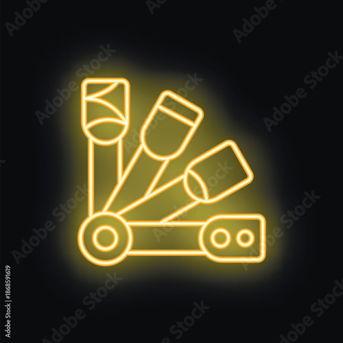 Neon yellow multi tool icon is glowing against a black background