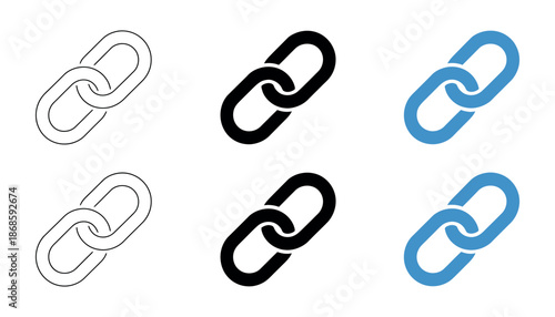 Chain Link Icons in Multiple Styles Isolated on White Background