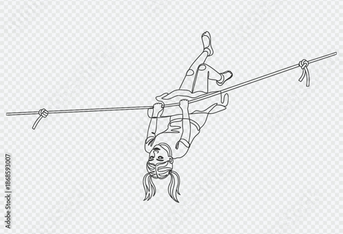 Girl performing aerial stunts on a tightrope with skill and precision in a visually stunning illustration