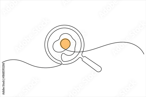 Minimalist single line art of a fried egg in a frying pan vector