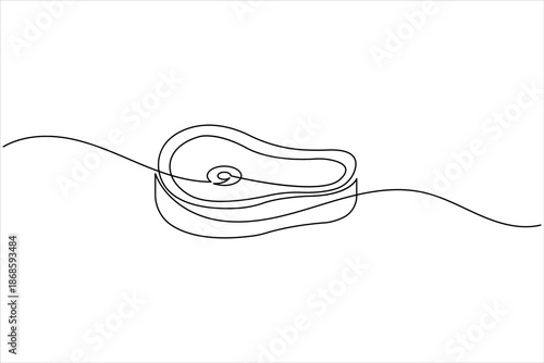 Minimalist single line drawing of a fresh raw beef steak vector illustration