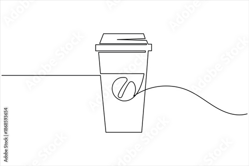 Minimalist one line drawing of coffee cup with bean logo vector
