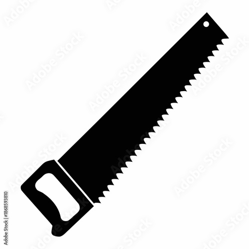 Black and White Minimalist Hand Saw Silhouette with High Contrast