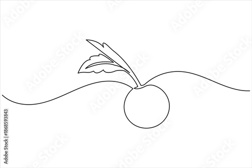 Single continuous line drawing of a radish root vegetable growing in the soil