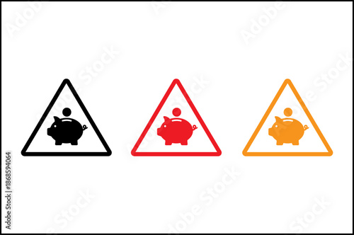 Warning signs indicating financial savings and investment risks