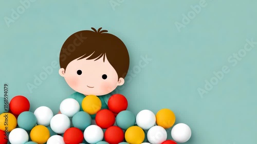 Cute child playing with colorful balls in a fun and engaging sequence of frames
