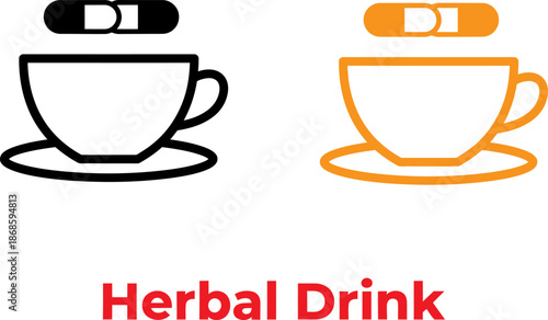Herbal drink icons with pills on top for health and wellness concepts