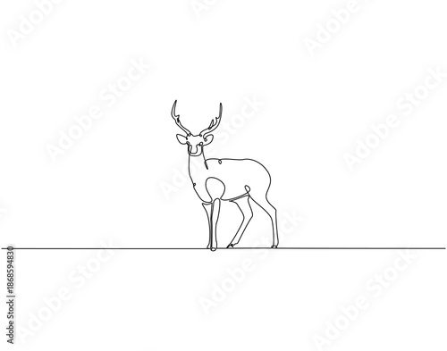 Continuous one line drawing of reindeer animal. One line drawing illustration of santa reindeer. Christmas day concept single line. Editable outline