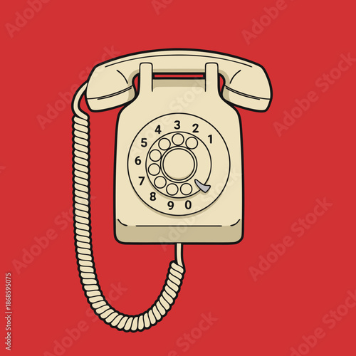Vintage rotary phone on red background for nostalgic communication