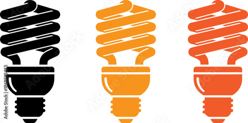 Vibrant light bulb icons in black, orange and red for eco friendly concepts