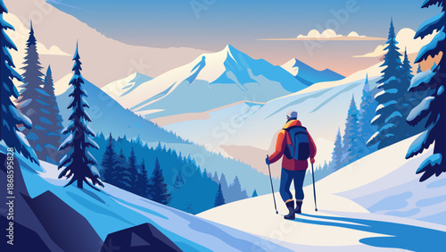 skiing in the mountains