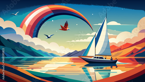 “Sailing Beneath the Rainbow Horizon” ⛵🌈