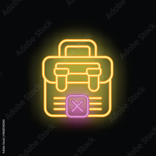 Neon glowing symbol of a schoolbag with a cross sign on it representing the concept of school closure