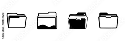 Folder Icons In Hand Drawn Style Set. Document Organization, File Management, Data Storage Doodle Sketch Collection. Office And Digital Filing. Isolated Vector Illustration