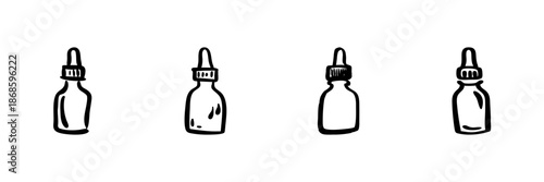 Dropper Bottles In Hand Drawn Style Set. Essential Oils, Skincare, Aromatherapy Doodle Sketch Collection. Natural Remedies Illustration. Isolated Vector Illustration