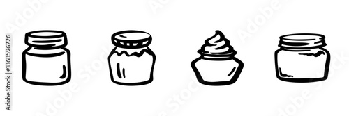 Jars And Containers In Hand Drawn Style Set. Storage Solutions, Kitchen Organization, Food Preservation Doodle Sketch Collection. Isolated Vector Illustration