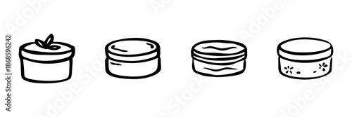 Cosmetic Cream Jars In Hand Drawn Style Set. Skincare, Beauty Products, Organic Ingredients Doodle Sketch Collection. Personal Care Packaging. Isolated Vector Illustration