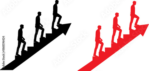 Business growth and success concept with people climbing arrows