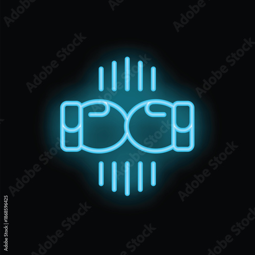 Neon sign representing boxing gloves striking each other, with motion lines, ideal for a gym or a boxing club