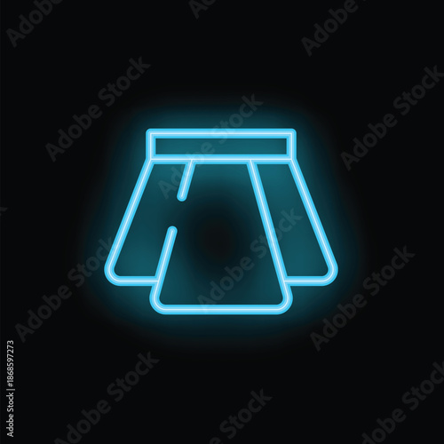 Blue neon sign depicting a skirt, isolated vector illustration on a black background