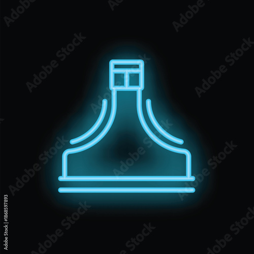 Bright blue neon sign depicting a bottle of liquor, set against a black background, perfect for themes of nightlife, bars, and alcohol