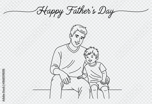 Happy father's day celebration with father and son sitting together on a bench