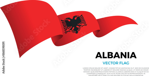 Flag of Albania. Albanian and European Culture. Shining flag with realistic shadows waving in three layers. The elegant curves and realistic shading create a sense of motion
